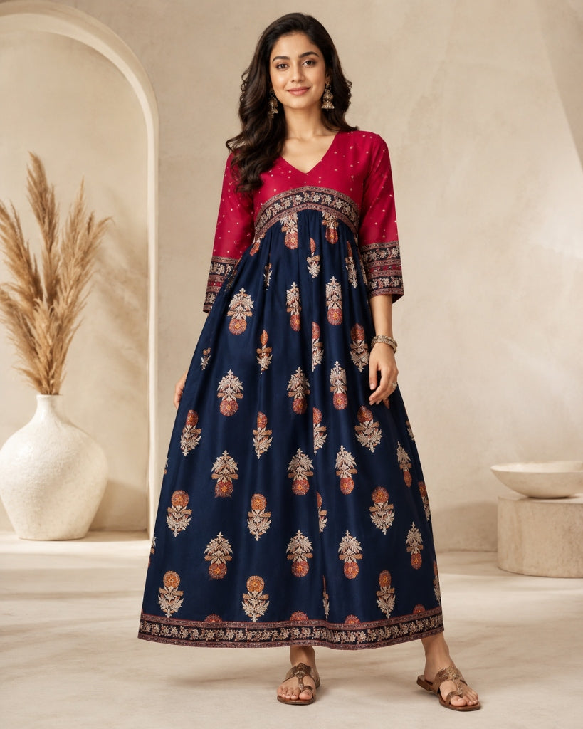 New Trendy Stylish Beautiful Polka Print Gold Buta Anarkali Kurti Gown