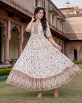 Ivory Floral Printed Flared Anarkali Kurta